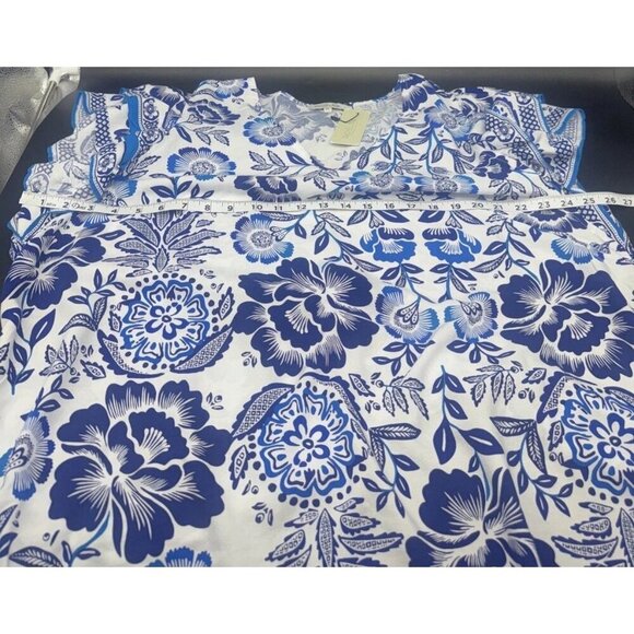 Rachel Zoe Women’s Blue Floral Flutter Sleeve V Neck Blouse Top Size 2X NEW - Picture 8 of 9